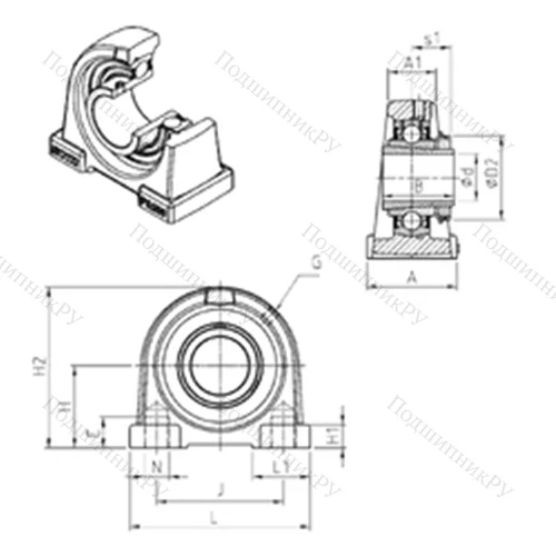 Подшипниковый узел шариковый радиальный UKPA 212H