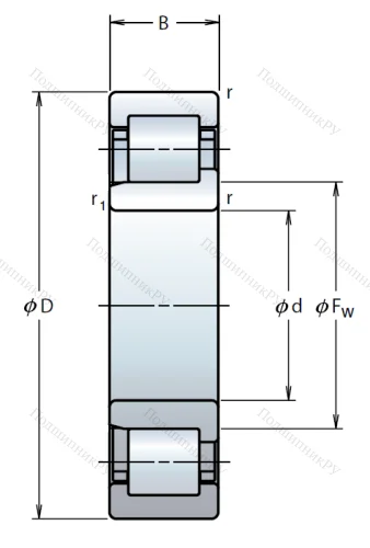 Роликовый цилиндрический подшипник NJ 2307 W от производителя  NSK Роликовый цилиндрический подшипник NJ 2307 W от производителя  NSK