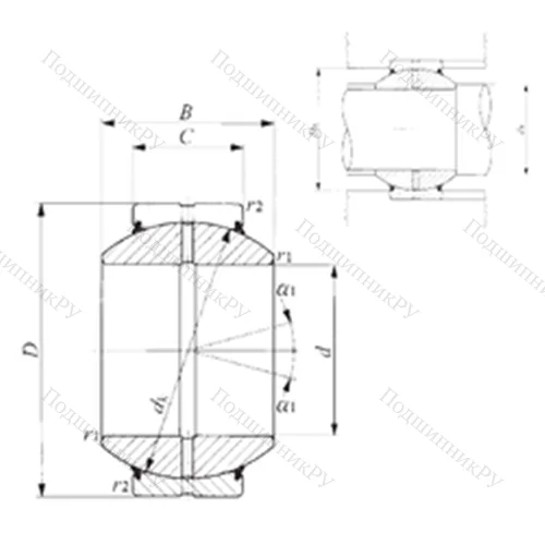 Подшипник скольжения сферический GE 40GS-2RS от производителя  IKO Подшипник скольжения сферический GE 40GS-2RS от производителя  IKO